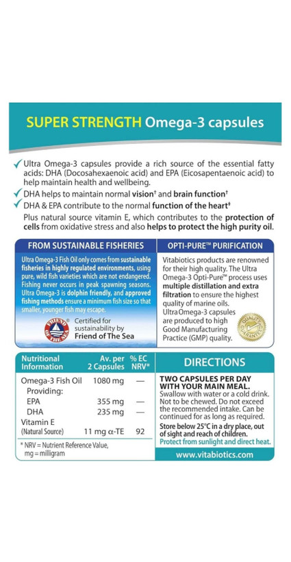 کپسول اولترا امگا 3 همراه با روغن ماهی ویتابیوتیکس | Vitabiotics Ultra Omega-3 High Purity Fish Oil